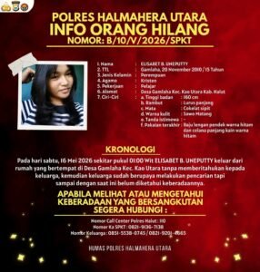 Remaja 15 Tahun Asal Gamlaha Dilaporkan Hilang, Keluarga Minta Bantuan Masyarakat